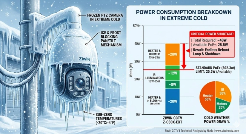 Por qué su cámara PTZ se reinicia en frío extremo: la trampa del presupuesto de energía PoE