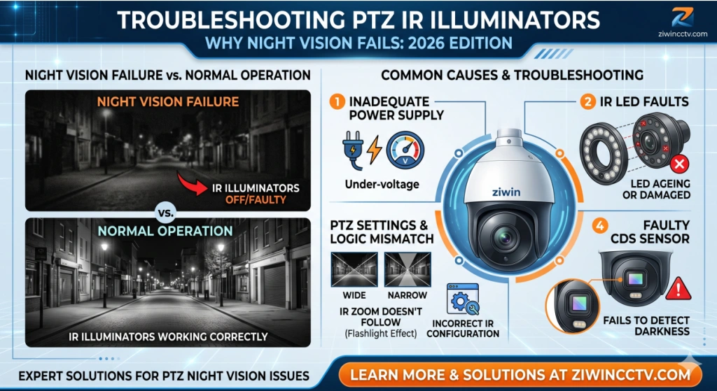 Solución de problemas de los iluminadores IR de PTZ: por qué falla la visión nocturna [2026]